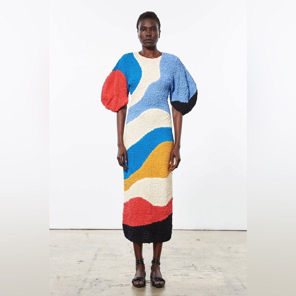 Mara Hoffman Freya Dress Popcorn Midi Colorblock Blue Multicolor XS - Picture 1 of 6